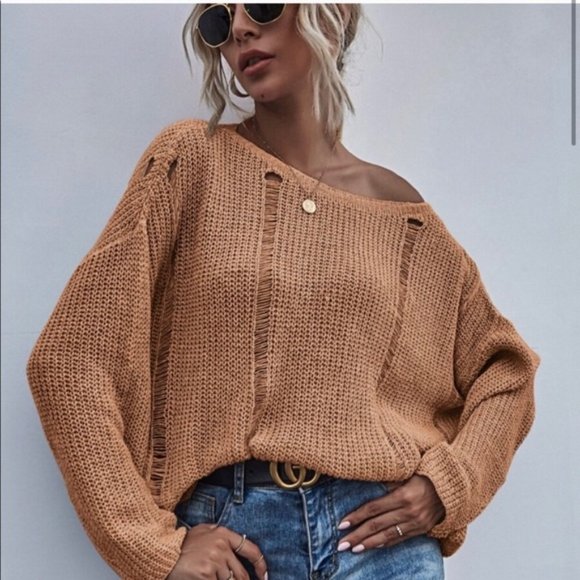 !!! SALE --- TAN DISTRESSED SWEATER - Picture 5 of 7
